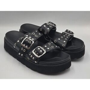 Wild Fable Women's 8 Black Studded Two Buckle Platform Adjustable Sandals Slide